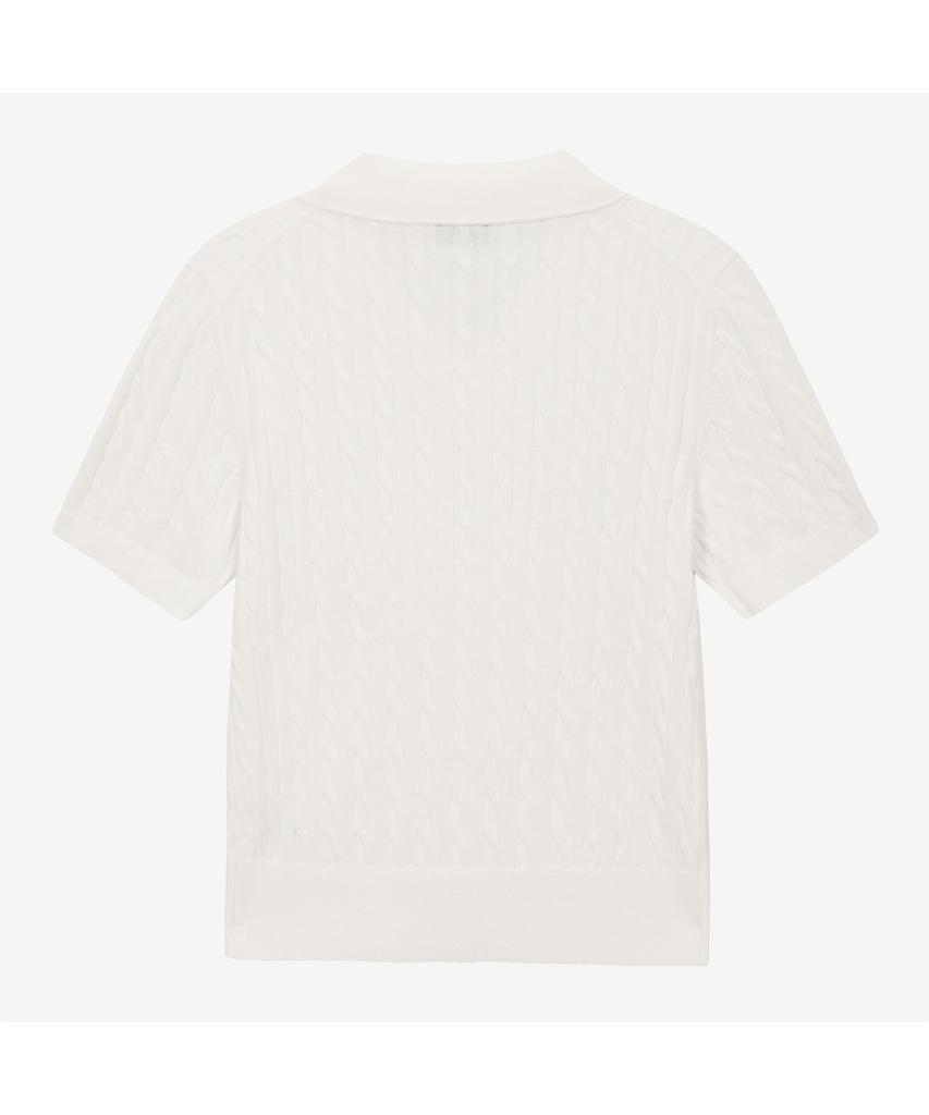 Noseupeiseu Nt7As30A Women'S Cable Short Sleeve Polo Sweater Ivory