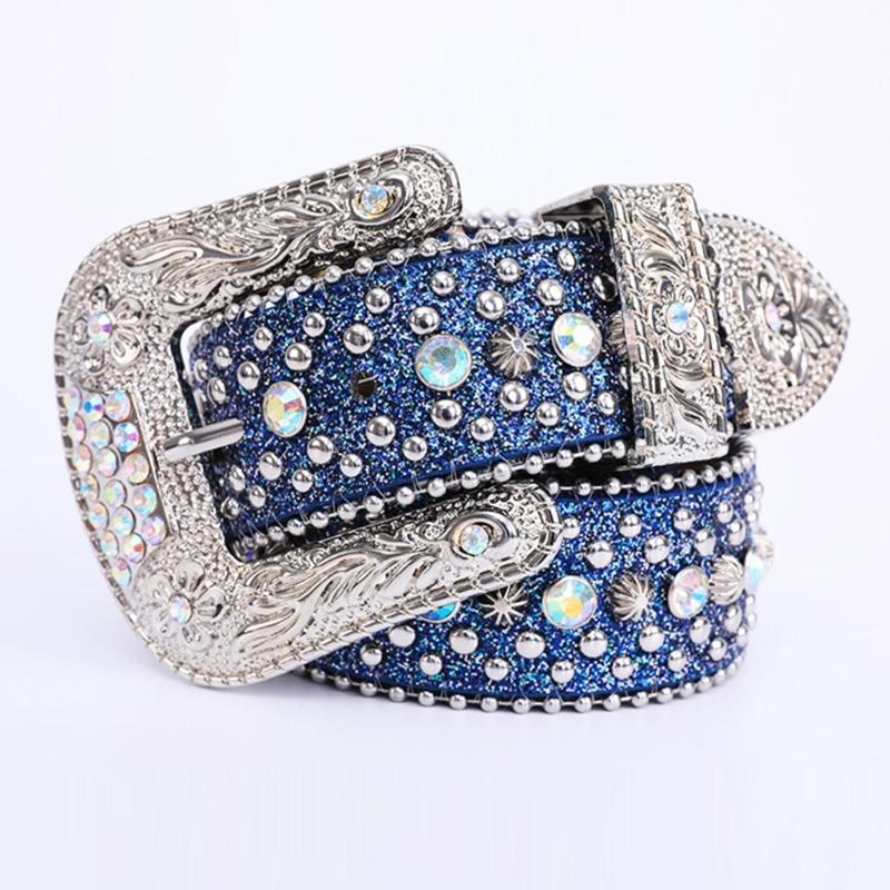 Rhinestones Studded Western Leather Belt Bling Waist Belts for Dresses Pants