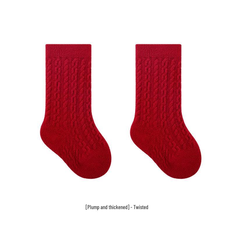 Chaussettes Bébé Doublées Velours Automne/Hiver: Nouveau-né à un an, Rouge pour le Nouvel An.