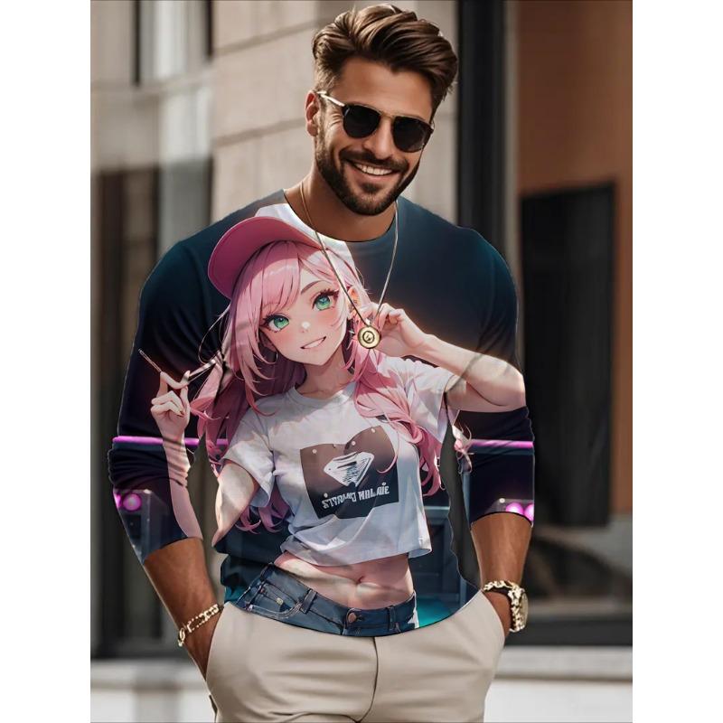 Autumn Men's Long sleeves T-shirt anime beauty sexy 3D printed casual loose Long sleeved T-shirt men's clothing tops