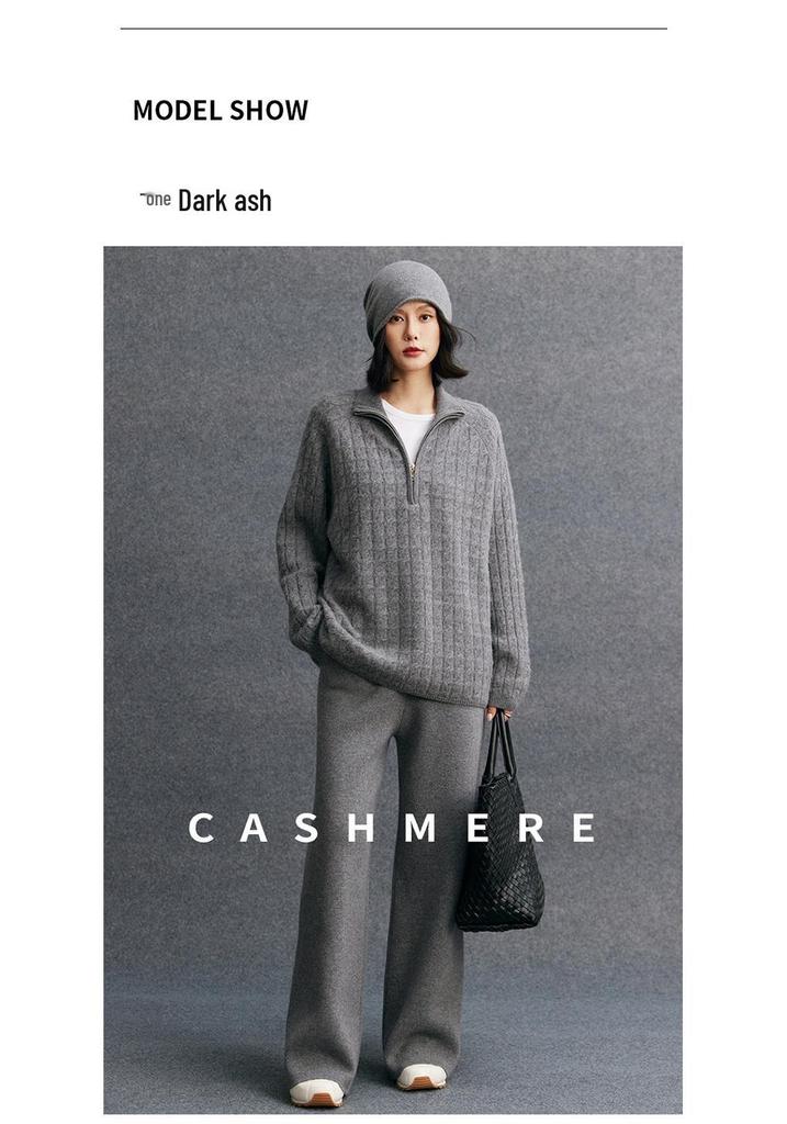 2026 Autumn Cashmere Loose Half-Zip Cable Knit Lapel Sweater for Women