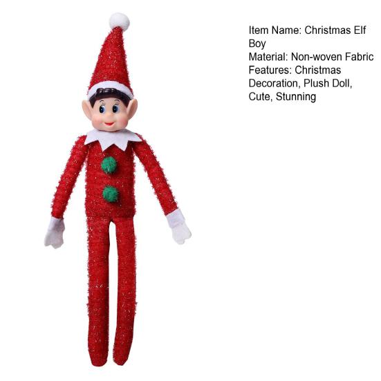 Flexible Bendable Limb Figurines Christmas Elf Boy Ornament, Small Cute Plush Doll Decoration with Holiday Shelf Sitter Decorations Arm And