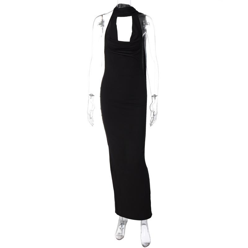 Women s spring new sexy halter split irregular slim dress women S