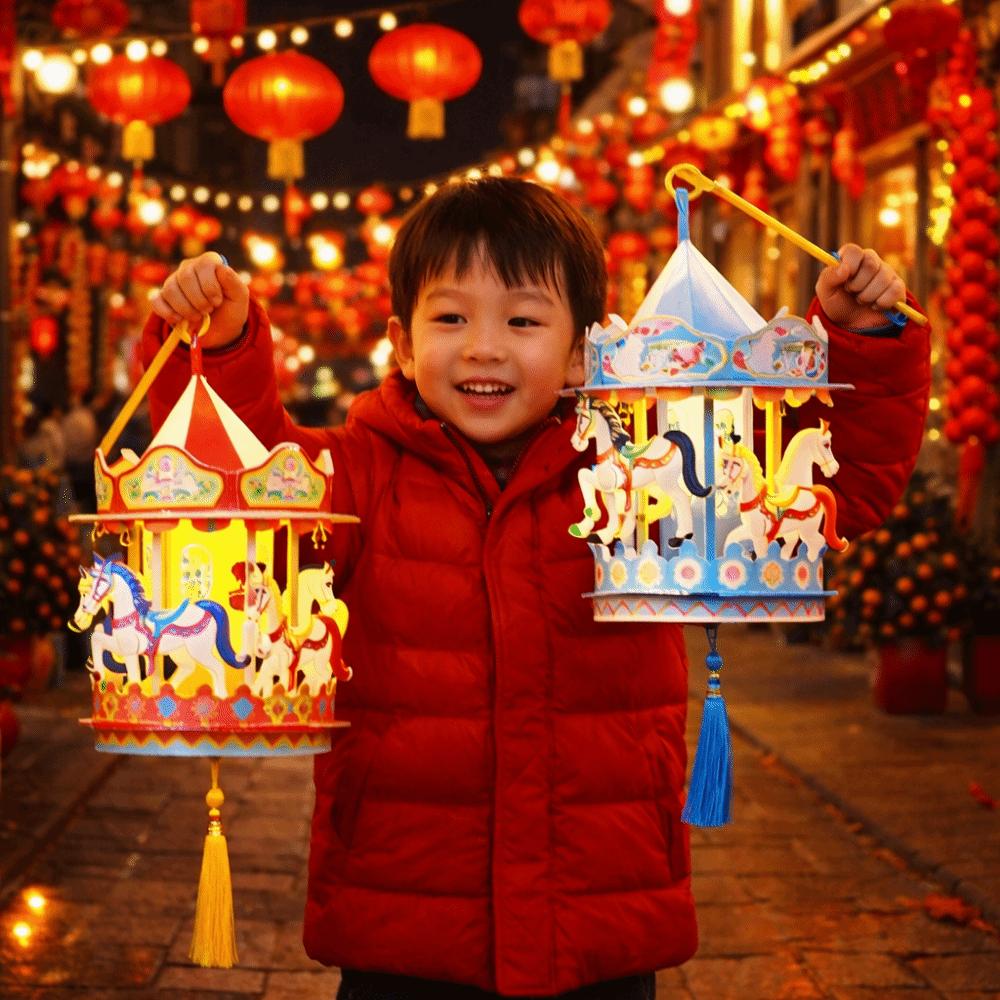 PVC Cartoon Carousel Lantern Handmade Luminous Lanterns Year of the Horse Lantern  New Year