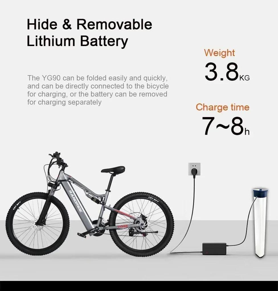 2026 New YG90Ebike 1000W 48V 17AH 27.5-inch Electric Bicycle Hydraulic Brake Mountain Electric Bicycle Full Suspension E-bike