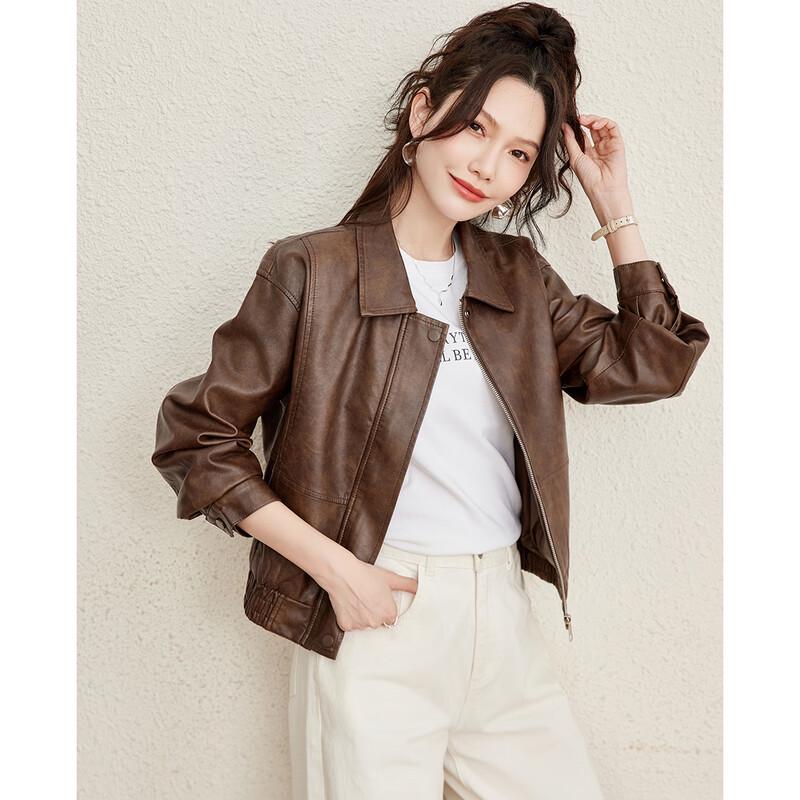 

TERRE BLEUE 2025 Осенняя женская куртка из короткой ПУ кожи с лацканами 2XL