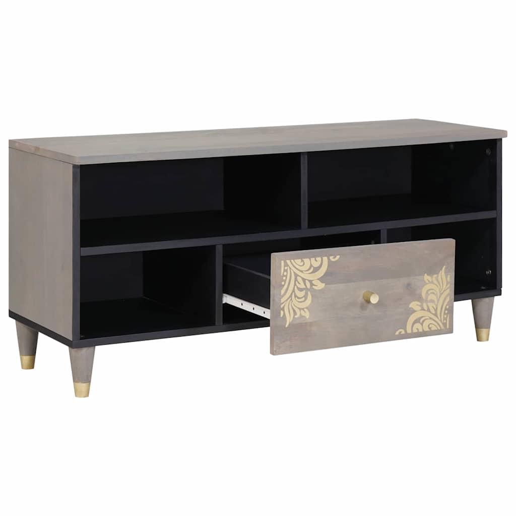 TV Stand with Shelf Gray 100 x 33 x 46 cm Solid Mango Wood