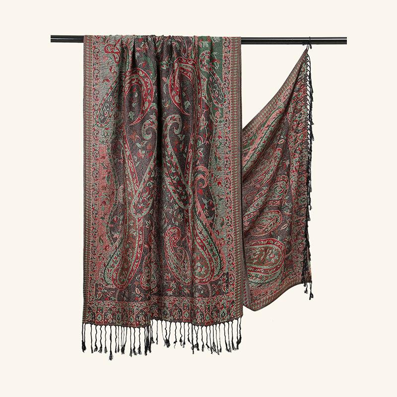 Classic Ethnic Style Jacquard Cashew Polyester Long Scarf with Literary Retro Women's Versatile Scarf Fashionable Elegant Shawl