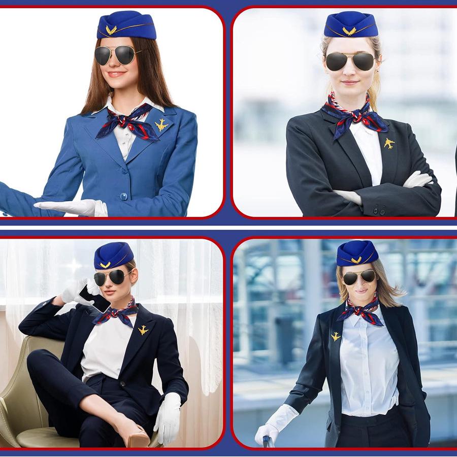 Cosplay Kostüm: Halloween Flugbegleiterin mit Brille, Hut, Handschuhen und Schal