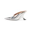 Fashion Brand Alien High Heel Muller Slippers 2024 Summer New Sexy Silver Party High Heels Sandals Black Women's Shoes Big Size 34-43