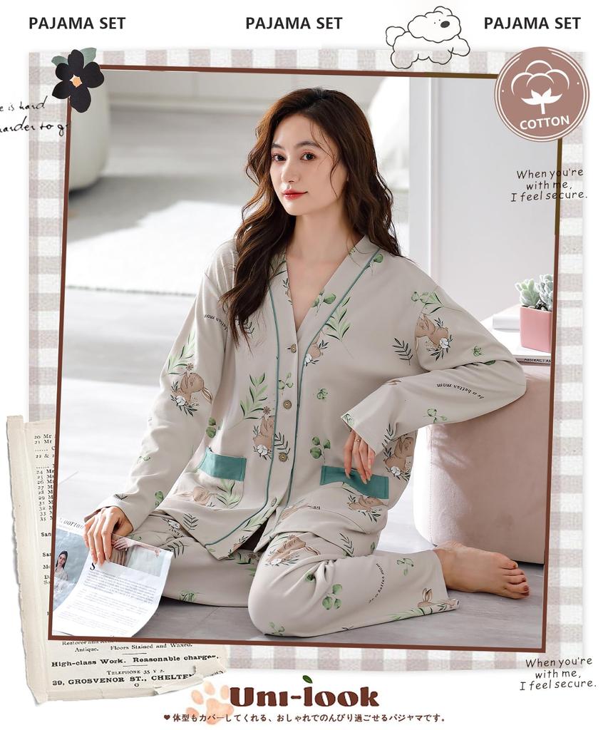 PHOLEEY Pajama Set with Relaxed Perfect for Spring and Autumn Women's V-Neck Cardigan, Fit,