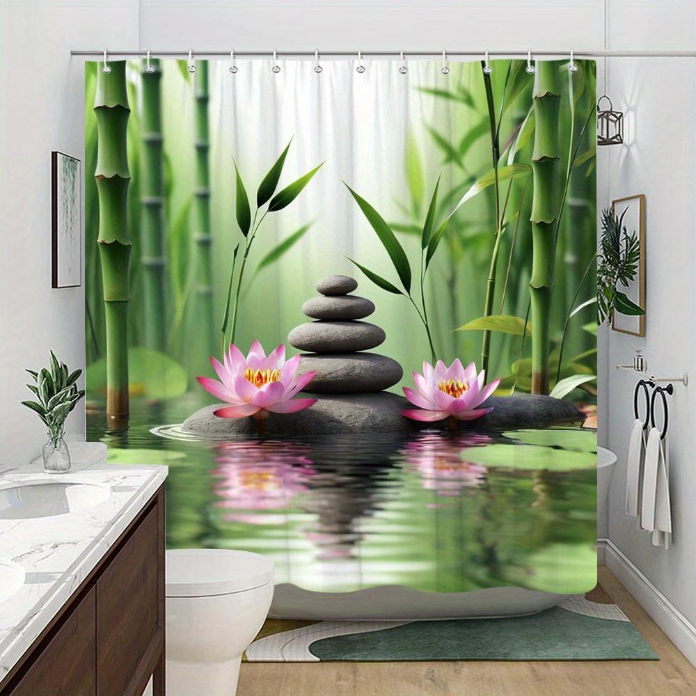 Enhance Your Bathroom with This Waterproof Shower Curtain Featuring Zen Stones and Lotus Flowers for a Calm Ambiance
