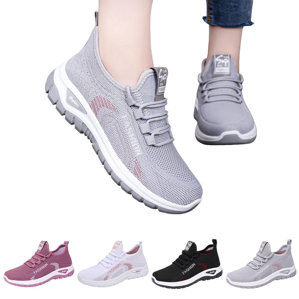 Lightweight Breathable Slip On Athletic Shoes for Women Flexible Sole Casual Running Sneakers with Knit Upper and Cushioned Insole