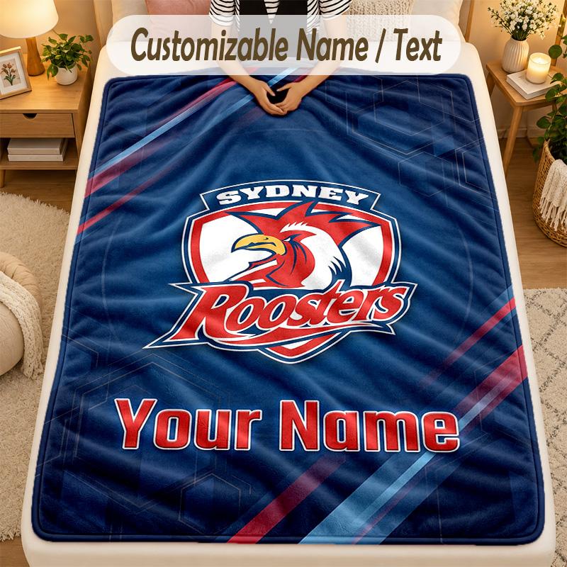 Flannel BlanketSydney Roosters Custom Name Text Personalized Soft Warm Throw Blanket Home Decor Gift