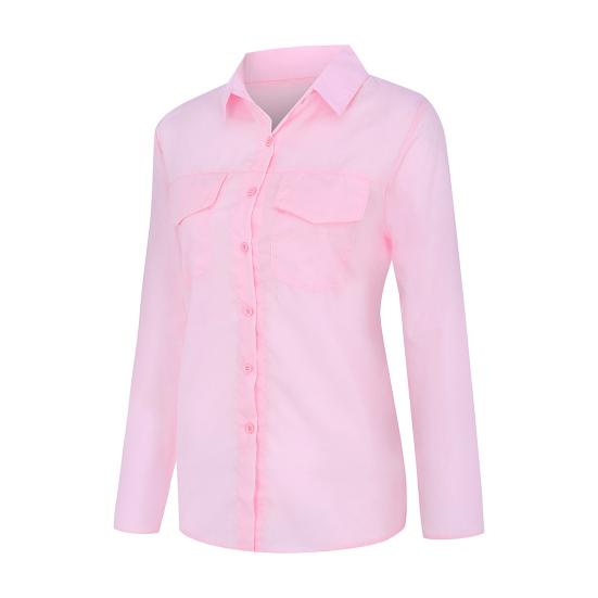 Women Shirt Lapel Long Sleeve Buttons Placket Shirt Tops with Pockets Pure Color Regular