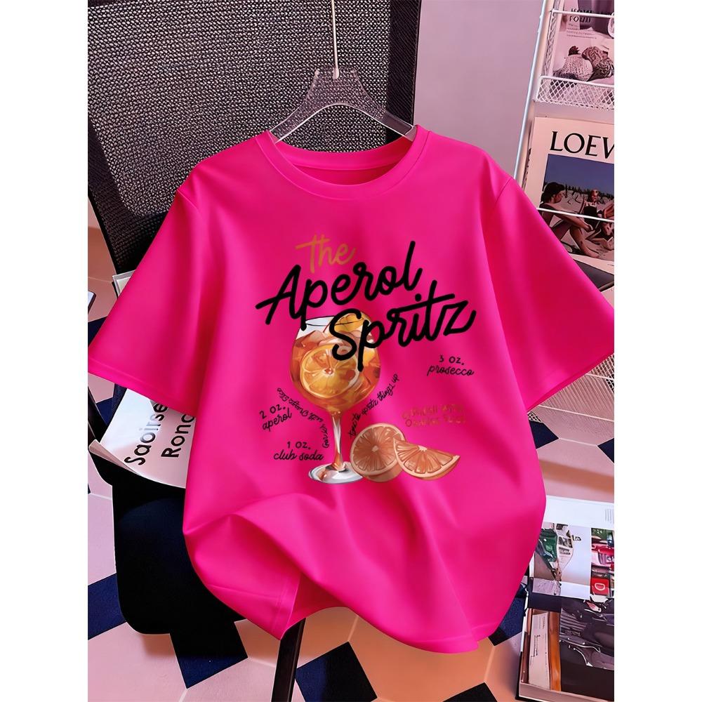 Aperol Spritz Lemon Drink Prints T-Shirt Womens Summer Short Sleeve Tops Comfortable Loose O-Neck T Shirt Sporty Clothes