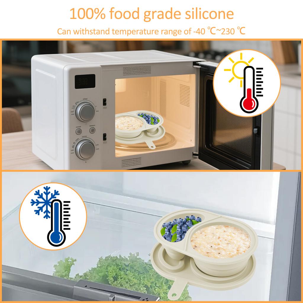 4Pcs Silicone Snack Container with Lid Reusable Condiment Container with 2 Compartments Ideal for On the Go Meals and Parties