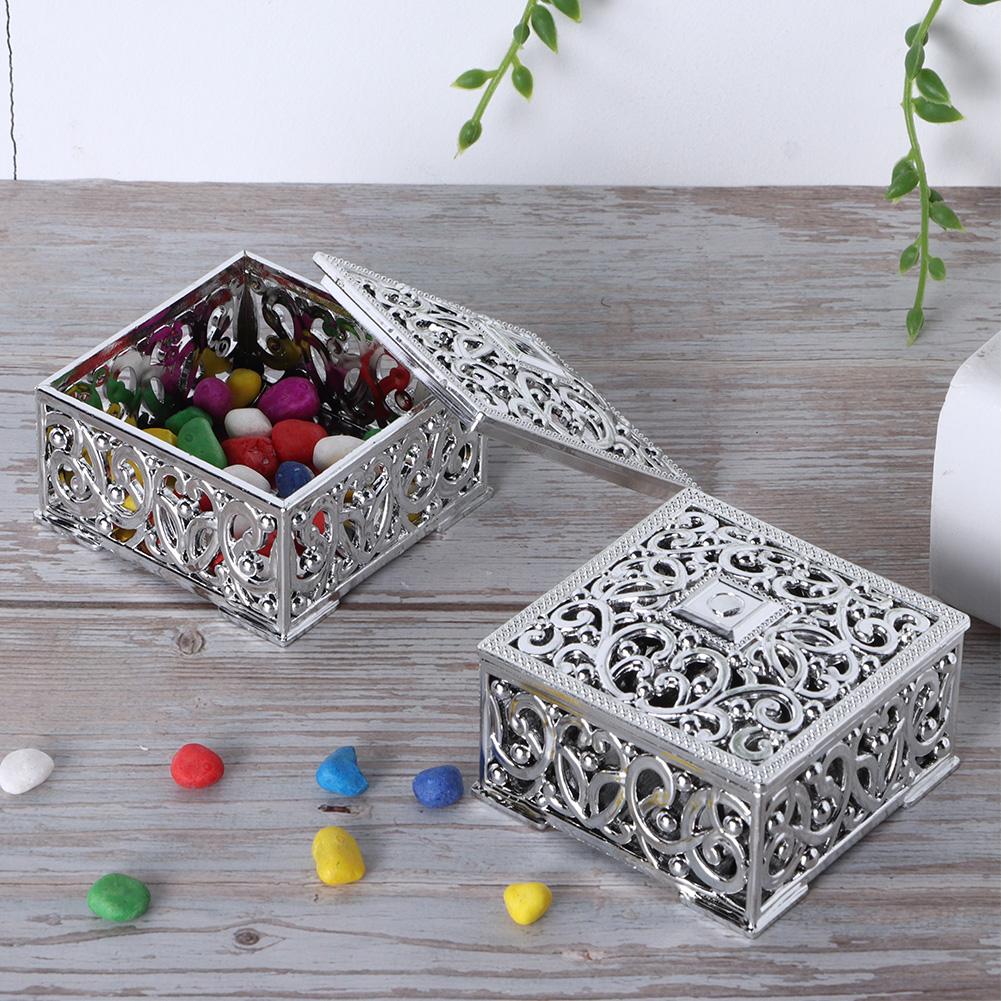 12Pcs European Style Hollow Square Candy Box Container Sugar Box Wedding SuppliesSilver