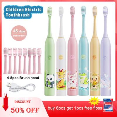 Children's Electric Toothbrush Cartoon Kids With Replacement Heads Soft Hair Cleaning Brush Rechargeable Sonic Toothbrush