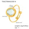 18k Gold Plated Open Ring with Qiong Yao Czech Glass Stone In Stainless Steel Bezel