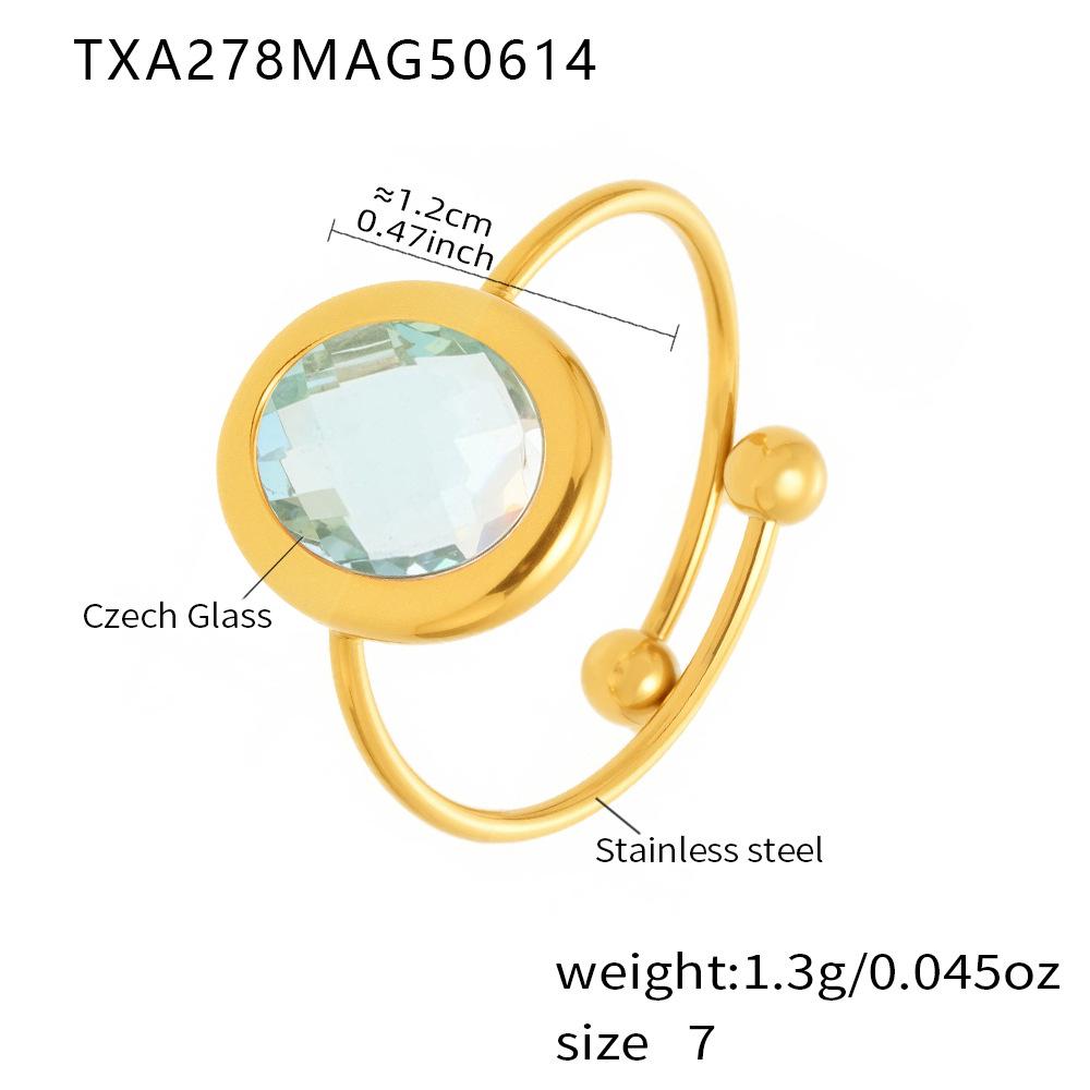 18k Gold Plated Open Ring with Qiong Yao Czech Glass Stone In Stainless Steel Bezel