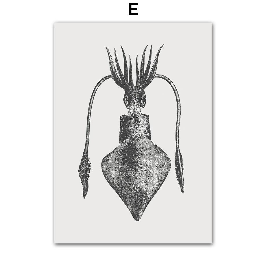 Octopus Lobster Crab Turtle Jellyfish Vintage Nordic Posters And Prints Wall Art Canvas Painting Pictures For Living Room Decor