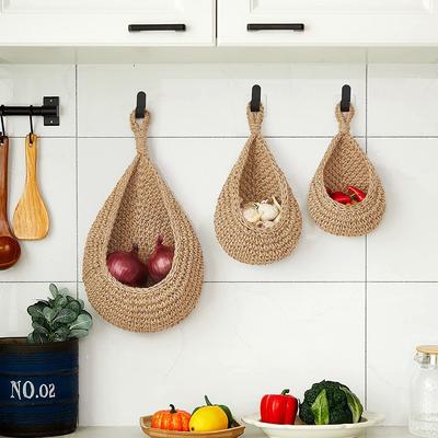 Handwoven Bird Nest Teardrop Net Bag Cotton Rope Crochet Fruit Storage Basket 