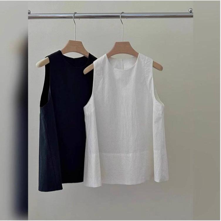Japanese-style white cotton-linen vest for women, niche loose, thin breathable linen doll top, sleeveless top