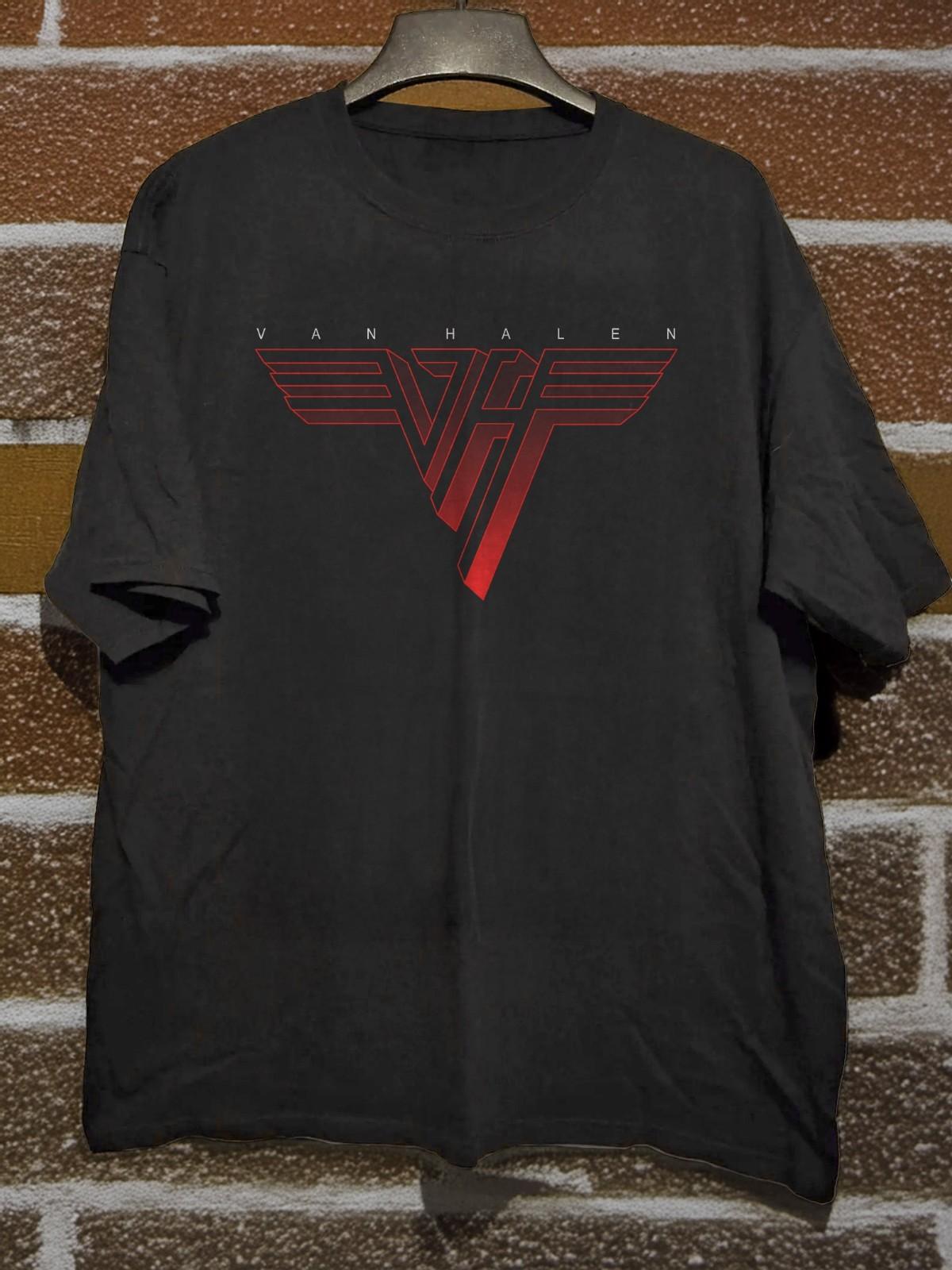 VAN HALEN - Classic Red Logo Rock Band Unisex Black Cotton T-Shirt XXXXL