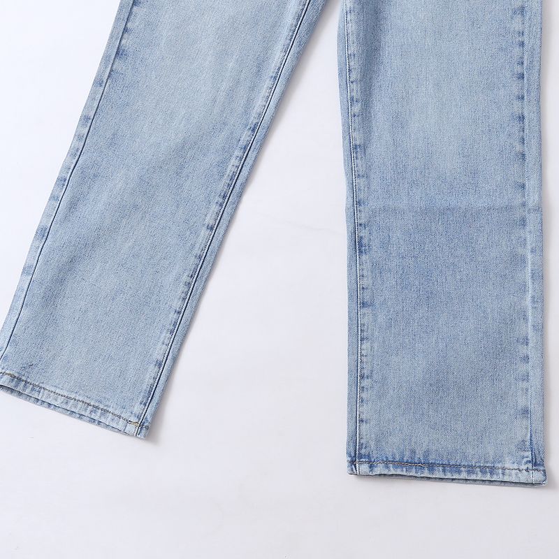 Straight Jeans Autumn New Foreign Trade Women clothes Natural Waist Zip-up Button Narrow Wide Leg Casual Pants 32508