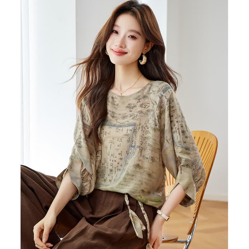 

Футболка Srcr из 16-momme шелка-тусса с принтом XL