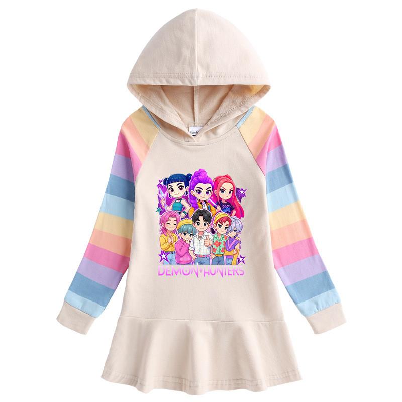 Girls Anime Cartoon Kpop Rumi Zoey Mira Hunters Printed Hooded Dress