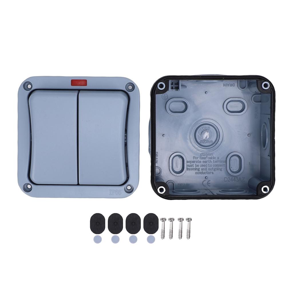 2 Gang Switch with Indicator Light IP66 Water Proof Electrical Switch for Outdoor Construction Site