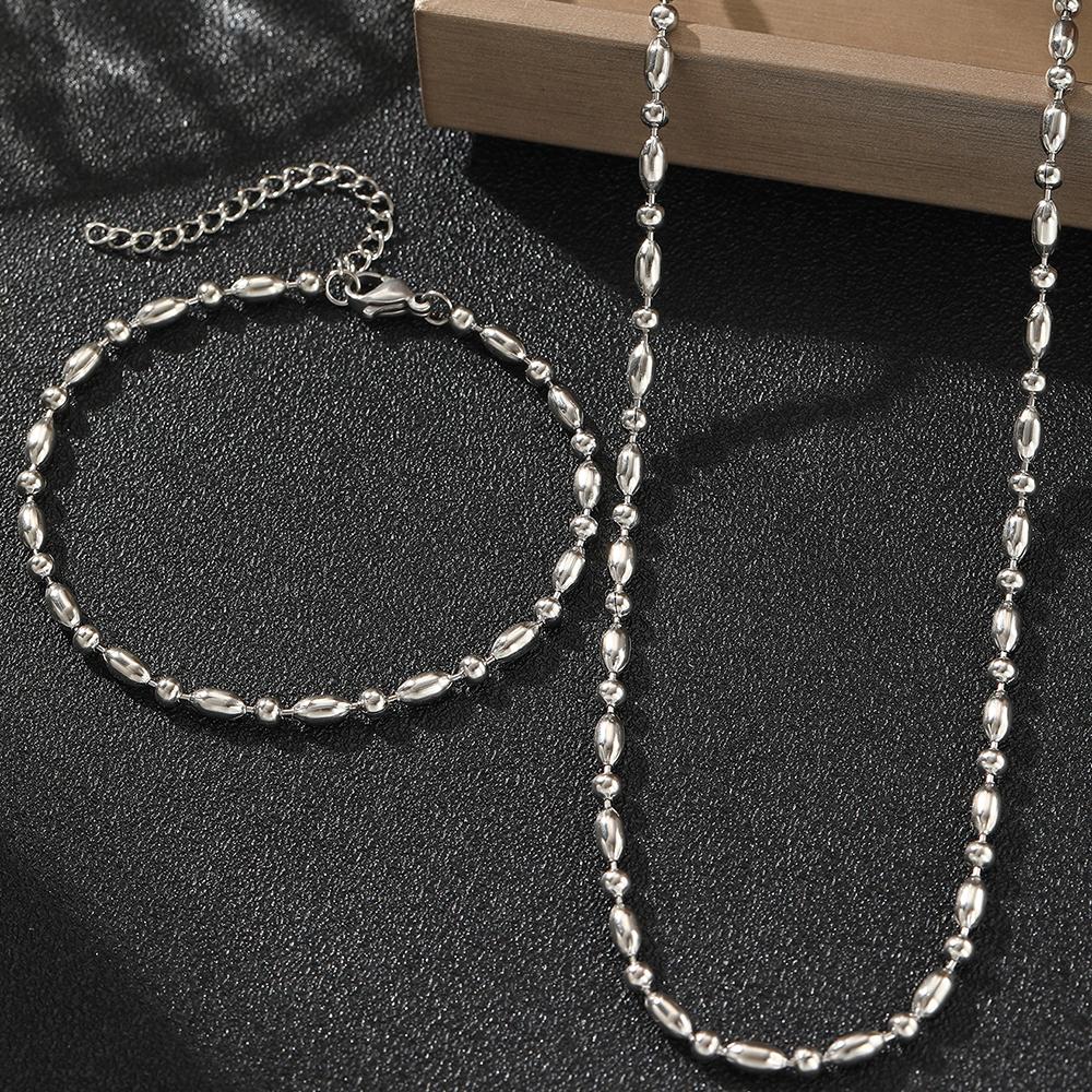 Stainless Steel Zircon Set New Style Bracelet Necklace Trendy minimalist style Fine Bead Chain Zircon Set For Women Zircon