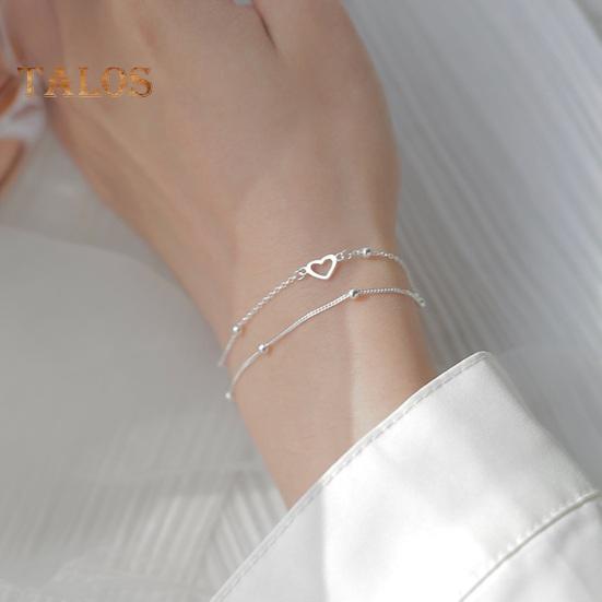 Women Bracelet Silver Color Polished Electroplated Double-layer Copper Hollow Heart Pendant Wrist Jewelry Anniversary Birthday Gift Prom Party