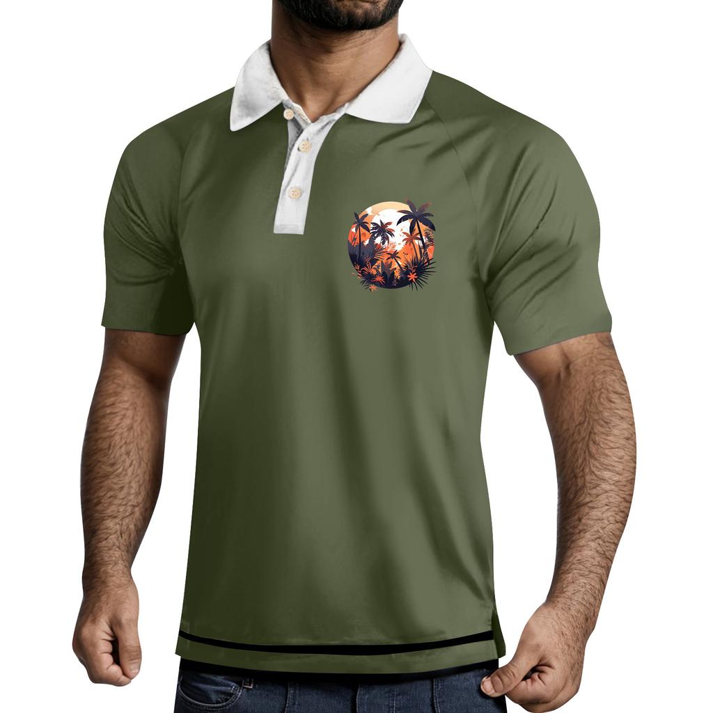 Men's  Golf Shirt Casual Sports V Neck Ribbed  Collar Short Sleeve Fashion Casual Solid Color Plain Spring & Summer Regular Fit