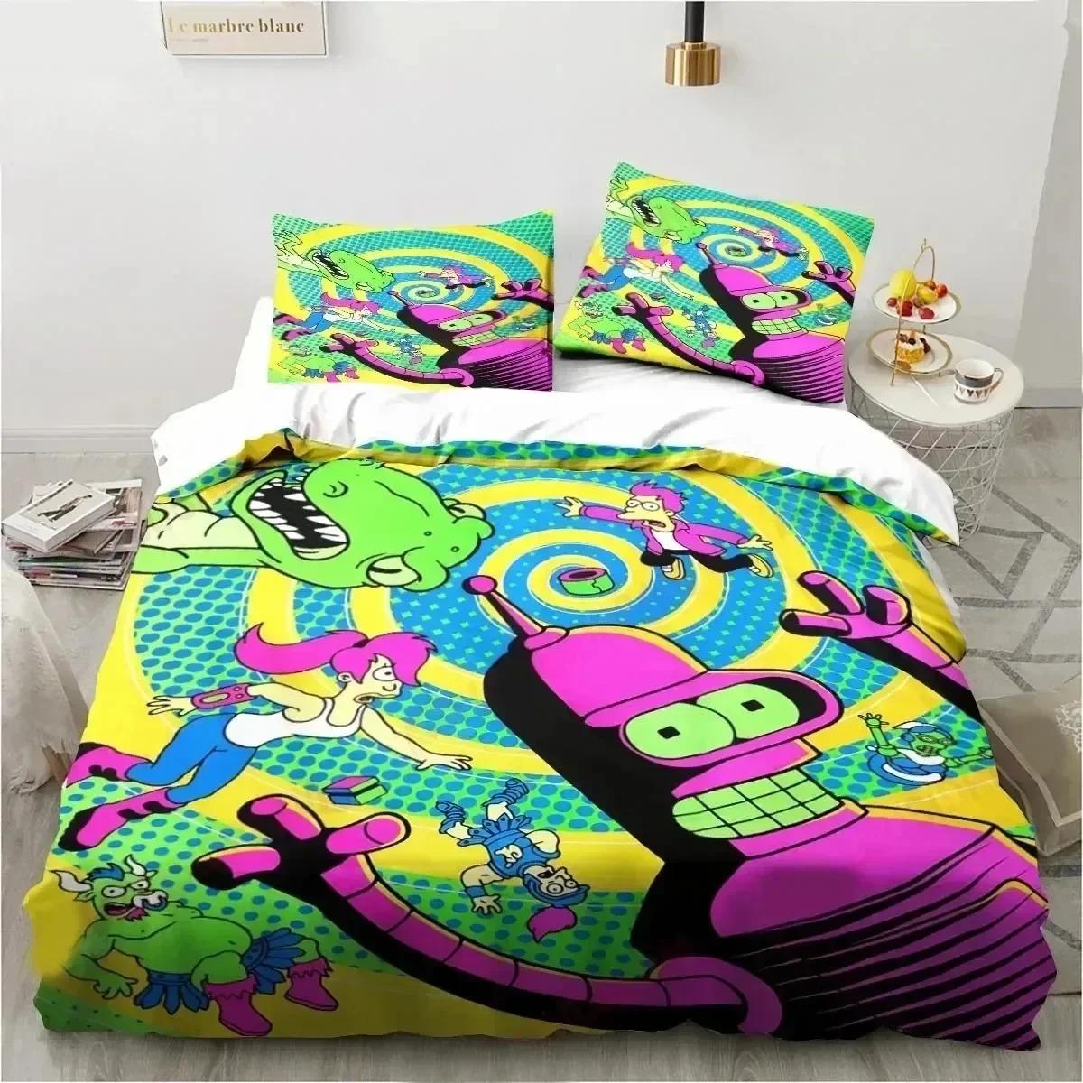 

3D Print Carton Futuramas Bender Beding Set 3D Printed Suitable for Bedrom Soft Duvet Cover Set With Pilowcases Children Kids Home Textile 135*200cm Eu-Single