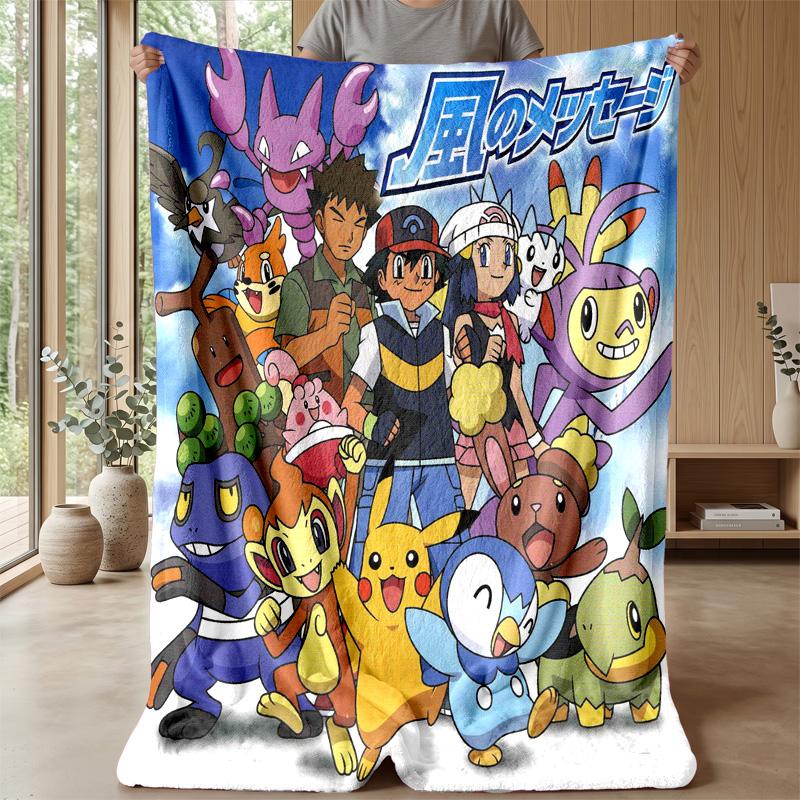 Pokémon Printed Flannel Throw Blanket Soft Warm Lightweight All Season Blanket for Sofa Bed Camping Home Decor Holiday Gift