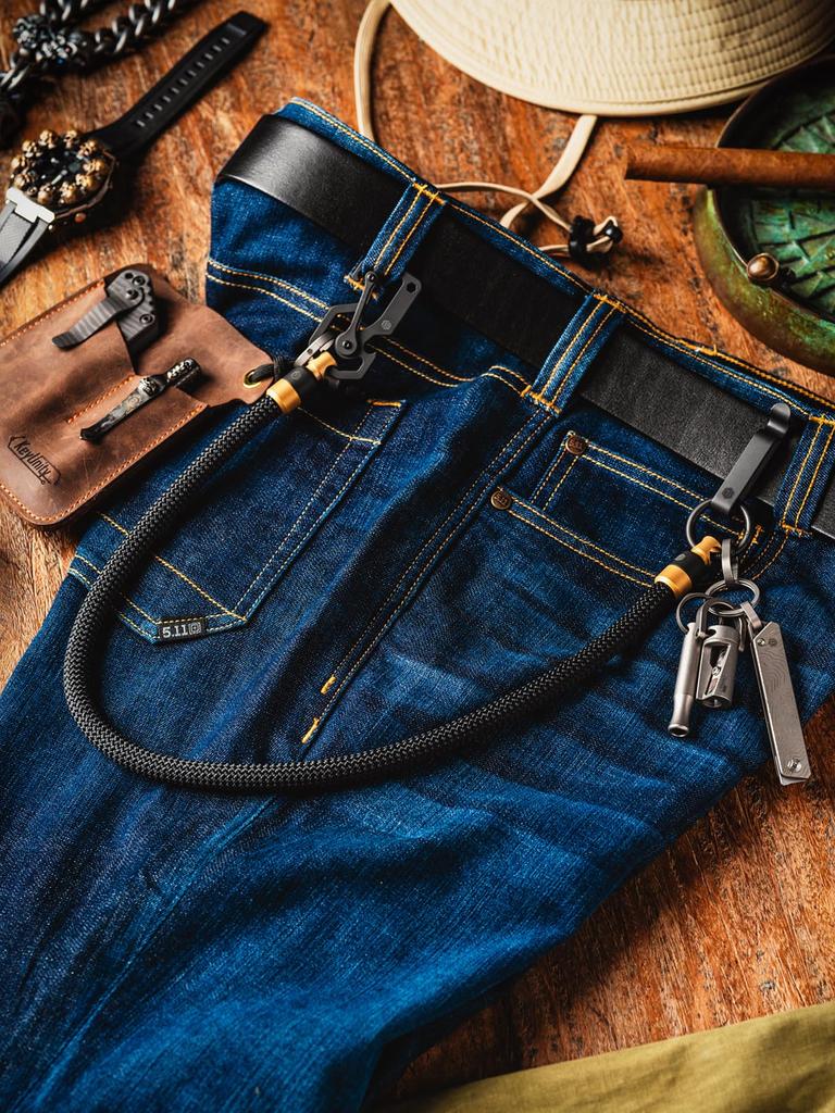 KD02 Wallet Chain Wallet Chain Alloy Carabiner Belt Key Chain Polyester Rope Key Chain Jeans Chain [KeyUnity] Men's [Titanium + + Chain] Men's