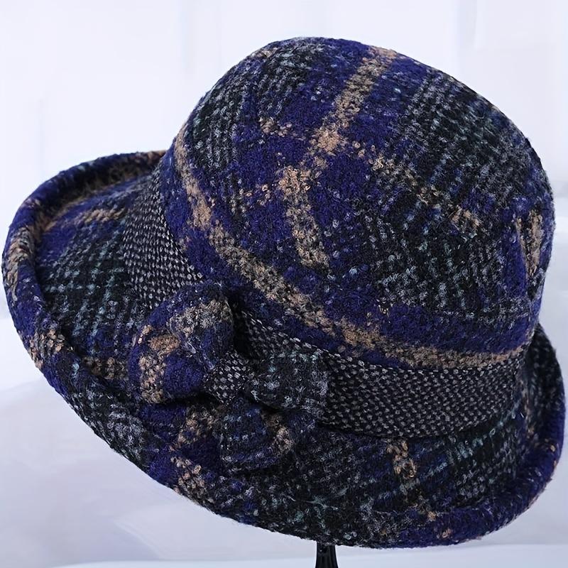 Autumn and Winter Knitted Bowknot Color Blocking Thickened Basin Hat, Casual Outdoor Sports Warm Wide Brimmed Bucket Hat