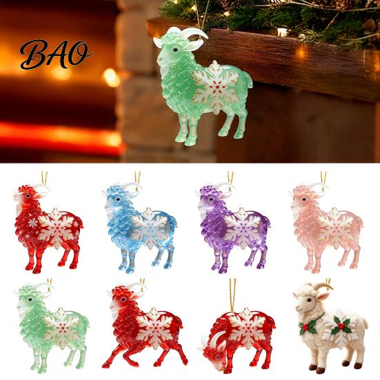 2D Acrylic Pendants Christmas Sheep Hanging Ornament with Snowflake Decor, Flat Pendant Ornaments Rope for Holiday Tree Party Supplies Festive