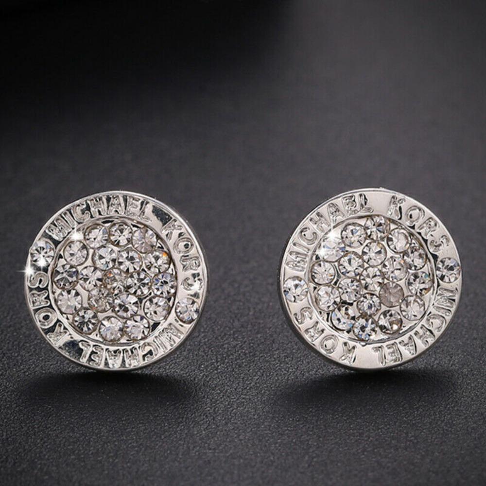 925 Silver Plated Rose Gold Yellow Gold Full Diamond Round Geometric Stud Earrings for Women