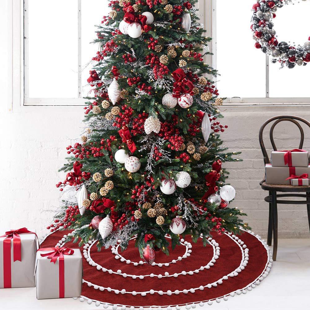 Beautiful Red Burlap Christmas Tree Skirt With Plush Bubble Detailing For Elegant Holiday Decor