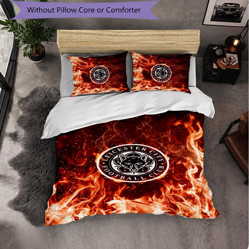 Leicester City Football 3 Piece Bedding Set Soft Duvet Cover Set with Pillowcases Printed Bedroom Decor Set for Home