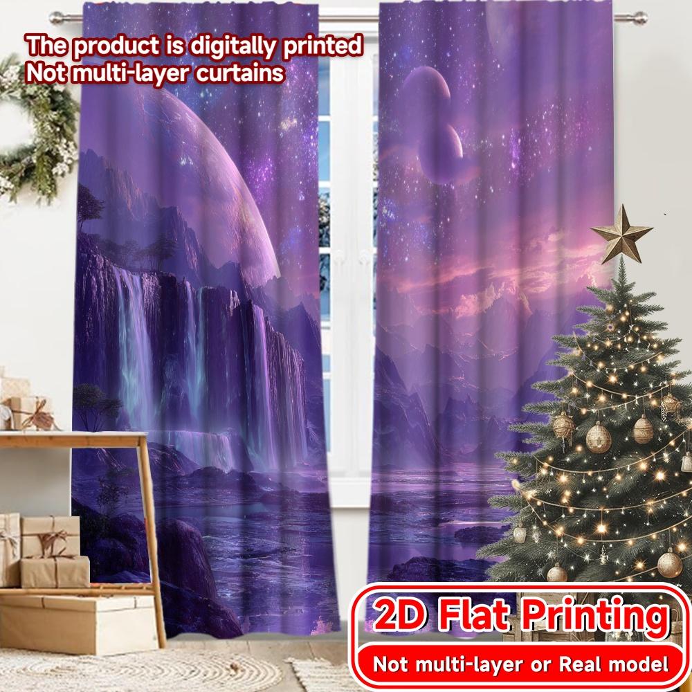 2D Flat Printing,2pcs Cosmic Cascade Chic Curtains Versatile Fabric Curtains Outdoor Decorations Ldeal for Translucent,