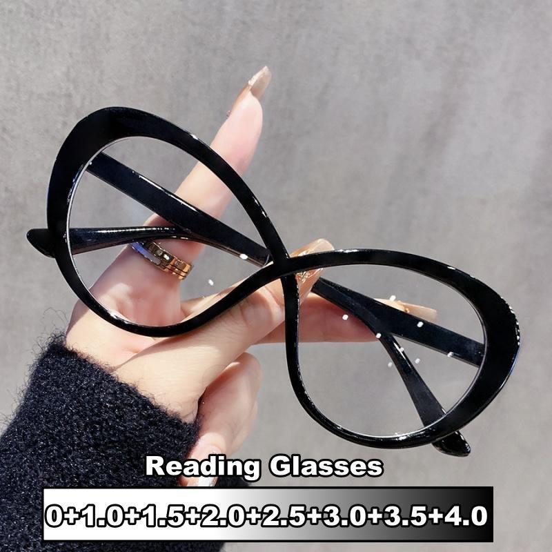 

Unisex Oversized Cat Eye Reading Glasses with Vintage Design Eyeglasses +400 кавовий