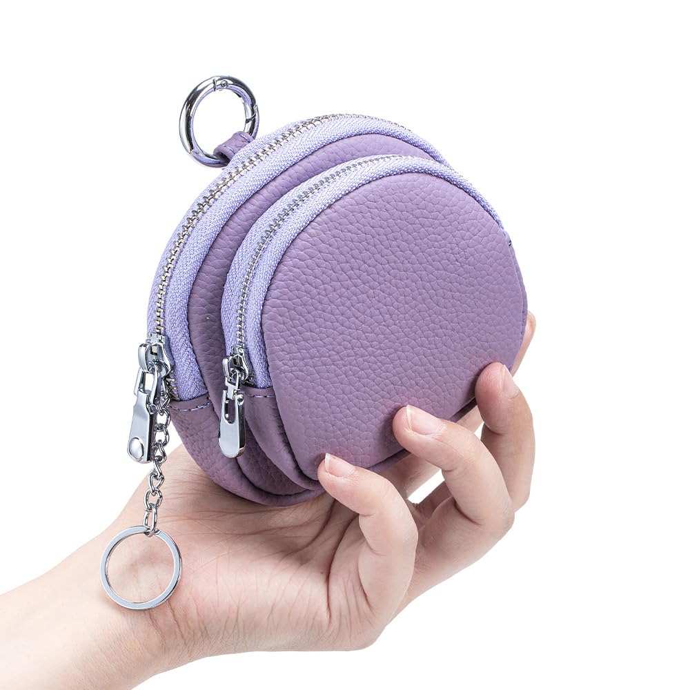 Yocipa Genuine Leather Mini Coin Case for Women, with Keychain and Coin Purse, Lightweight and Cute, Leather Pouch (Blue)