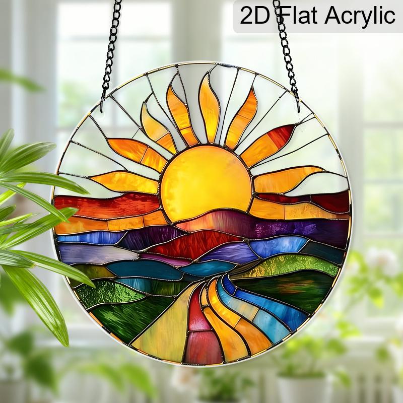 

Acrylic Sunset Landscape Suncatcher Stained Glass Effect Window Hanging Ornament Nature Decor 20cm/7.87Inches