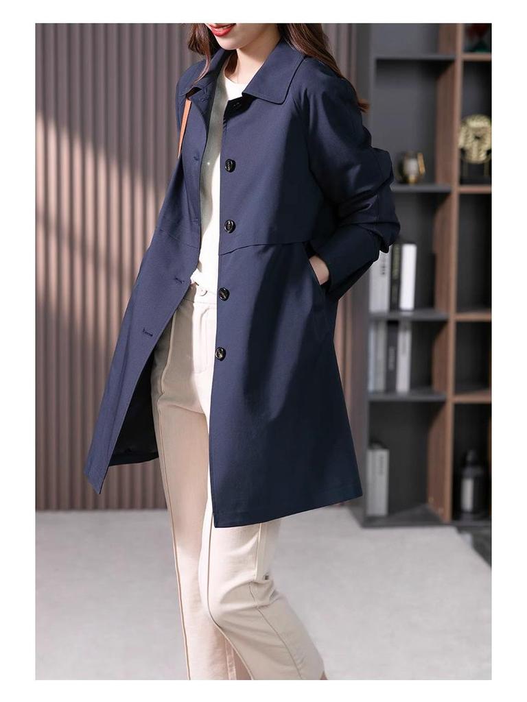 Women's British Style Mid-Length Trench Coat - 2025 Korean Edition for Spring & Autumn, High-End Straight-Cut Design