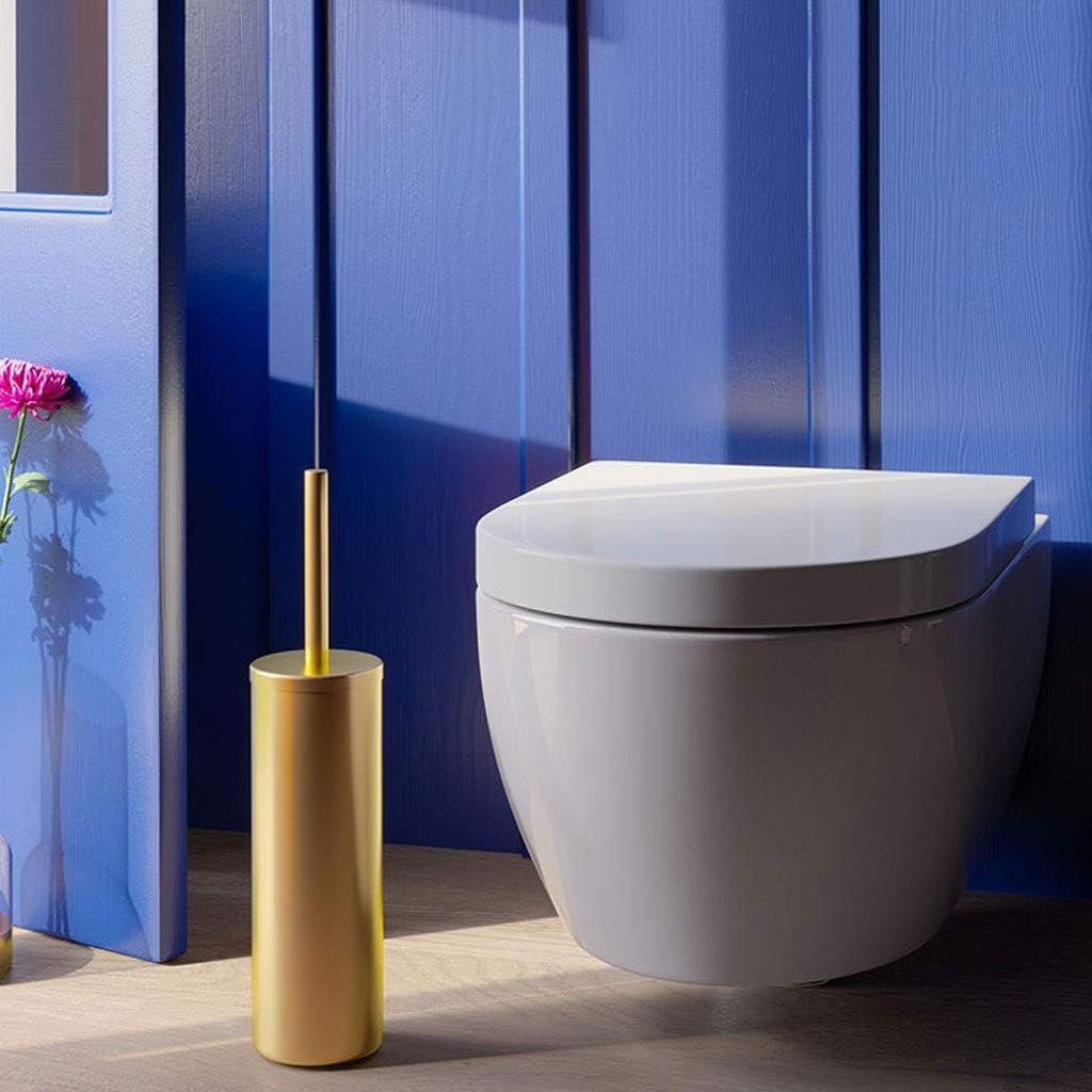 Toilet Brushes & Holder Stainless Steel Toilet Brush, Toilet Brush and Bracket, Bathroom Toilet Brush-Ergonomic, Beautiful and Durable (Gold) Toilet